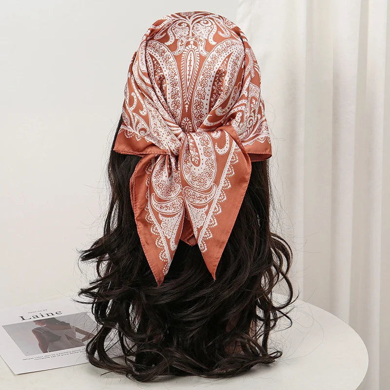Bohemian Floral Silk Scarf - Tropical Leaf Head Wrap and Bandana