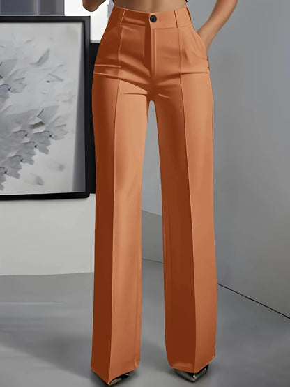 Women High Waisted Wide Leg Office Trousers, Solid Black Pleated Elegant Crease Dress Pants, Professional Full Length Trousers