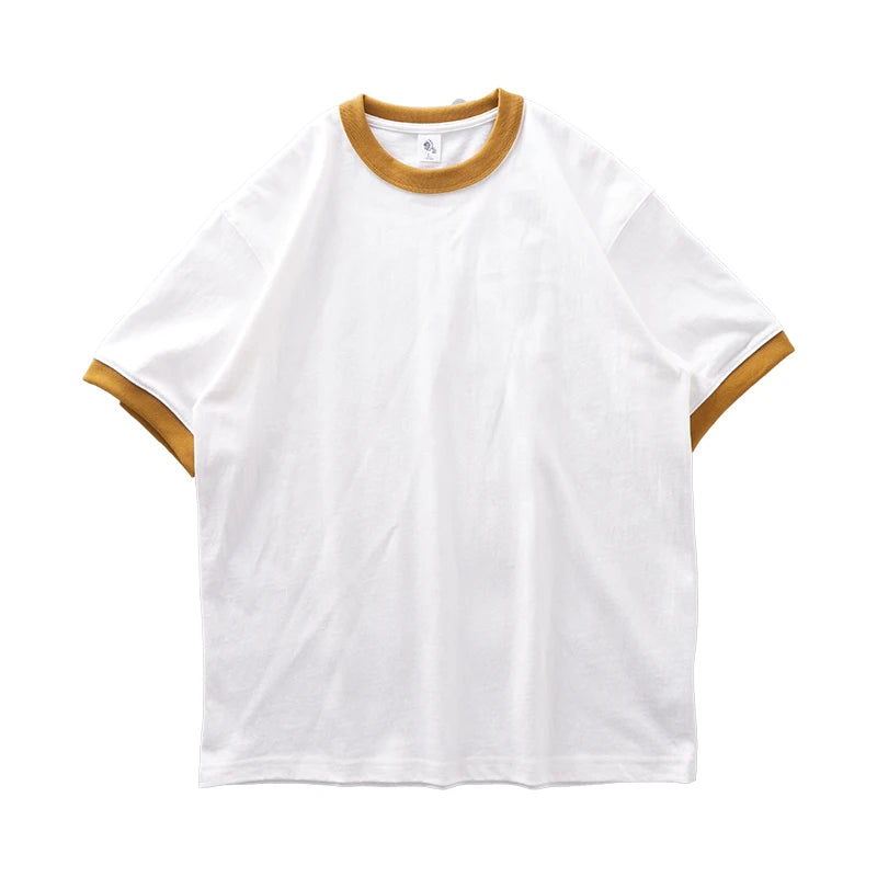 DUKEEN 320G Heavyweight Color-Blocked Patchwork Men's T-Shirt Summer 100% Cotton Solid Color Short Sleeve Basic Tops
