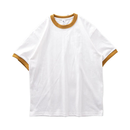 DUKEEN 320G Heavyweight Color-Blocked Patchwork Men's T-Shirt Summer 100% Cotton Solid Color Short Sleeve Basic Tops