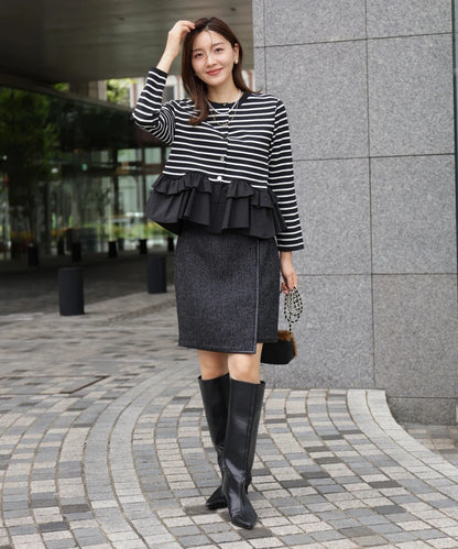 Fashionable Stripe Knitted Sweater Loose Fit Color Block Neckline Long Sleeve Women's Autumn Winter Casual Style Breathable