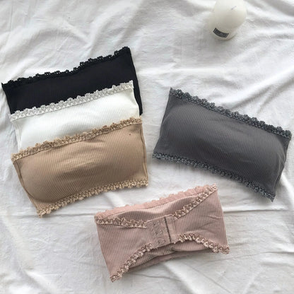 Lace Strapless Bra - Seamless Push Up Bralette | Wire Free Cotton Lace Bra