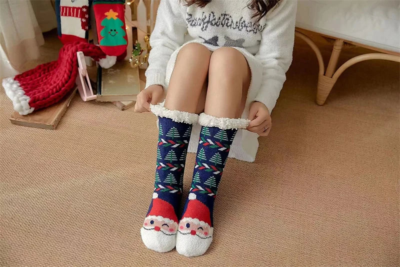 New Winter Kids Cartoon Christmas Socks Boys Girls Thicken Cotton Warm Floor Children Sock Non-Slip Thermal Cute Family Socks