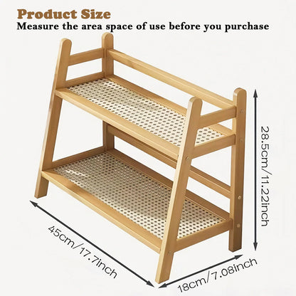 Coffee Station Organizer - 2 Tier Wicker Look Bamboo Mug Holder Shelf