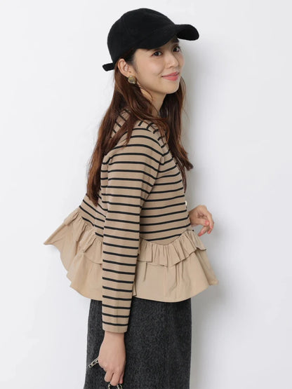 Fashionable Stripe Knitted Sweater Loose Fit Color Block Neckline Long Sleeve Women's Autumn Winter Casual Style Breathable