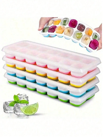 Silicone Ice Cube Trays with Lids – 14-Cavity Stackable (Assorted Colors)