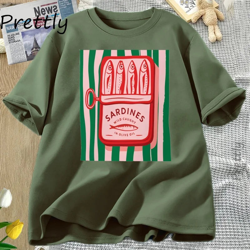 Sardines T-shirt Trend Italy Lovers T Shirt Woman Man Cotton Short Sleeve Harajuku Tshirt Causal Round Neck Womens Clothing