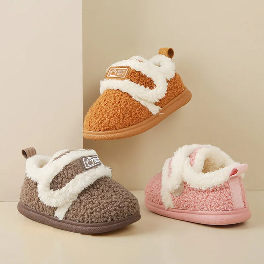 Cotton Slippers Kids - Warm Indoor Shoes With Soft Sole & Anti Slip TPR Outsole