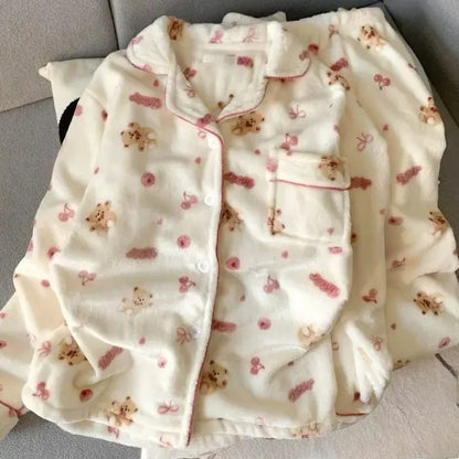 Plus Size Fluffy Winter Pajamas Women's Home Clothes Set Thickened Warmth Sleepwear with Running Dogs Design Cozy Indoor Suit