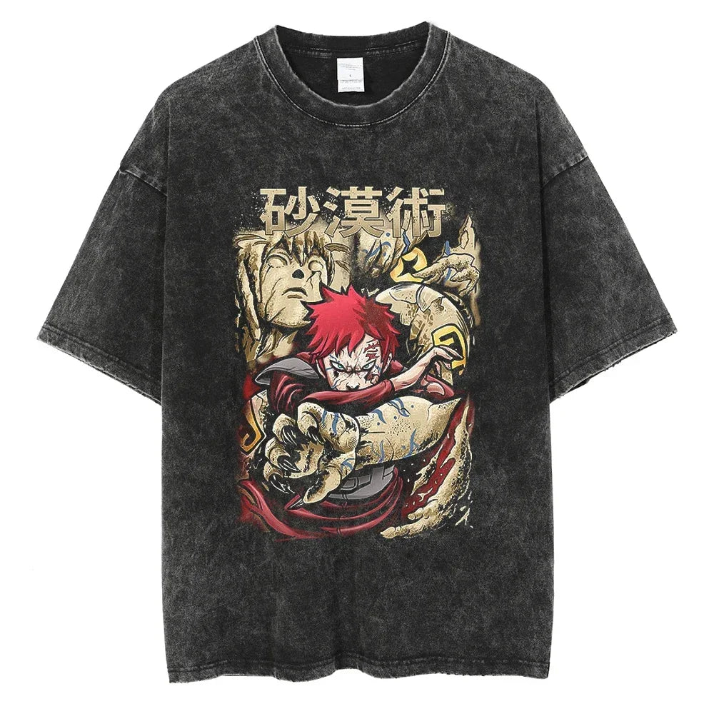 Japanese Anime Naruto Vintage Tshirt Harajuku Streetwear Men Washed T-Shirt Cotton Tops Fashion Summer Short Sleeve Tees Shirts