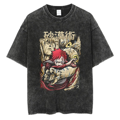 Japanese Anime Naruto Vintage Tshirt Harajuku Streetwear Men Washed T-Shirt Cotton Tops Fashion Summer Short Sleeve Tees Shirts