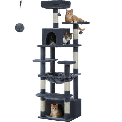 Large Cat Tree - Multi Level Indoor Cat Tower With Sisal Covered Posts & Spacious Condo