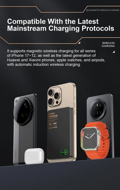 Magnetic Wireless Powerbank Qi 2.1 USB-C Fast Charging External Battery for iPhone 12-17 Pro Airpods Watch Xiaomi 10000mAh
