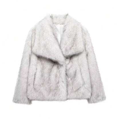 Faux Fur Coat Women’s Winter Jacket – Warm Fluffy Loose Lapel Outerwear
