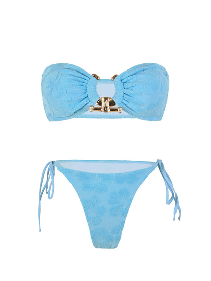 Shiny O Ring Bandeau Bikini - Womens Low Waisted Swimsuit with Padded Bra - ZOOMNSTORE