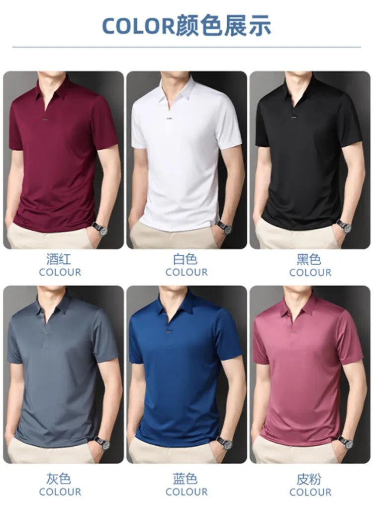 Men's Polo Shirt - Elastic Stretch, Business Casual Short Sleeve Polo for Office Wear