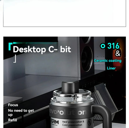 1200ML Extra Large Tumbler Ceramic Drinkware Stainless Steel Water Bottle Insulated Vacuum Flask Straw & Handle Leakproof Mug