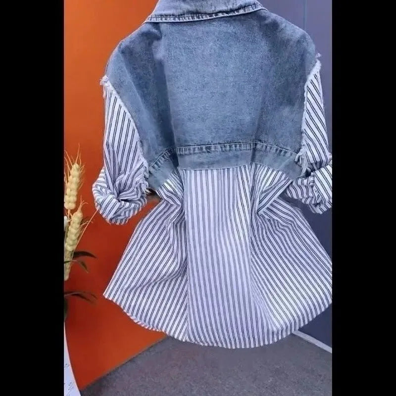 Fashion Denim Shirt Ladies Tops Women New Splicing Denim Jacket Spring Autumn Korean Casual Jean Coat Female Windbreaker