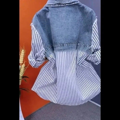 Fashion Denim Shirt Ladies Tops Women New Splicing Denim Jacket Spring Autumn Korean Casual Jean Coat Female Windbreaker