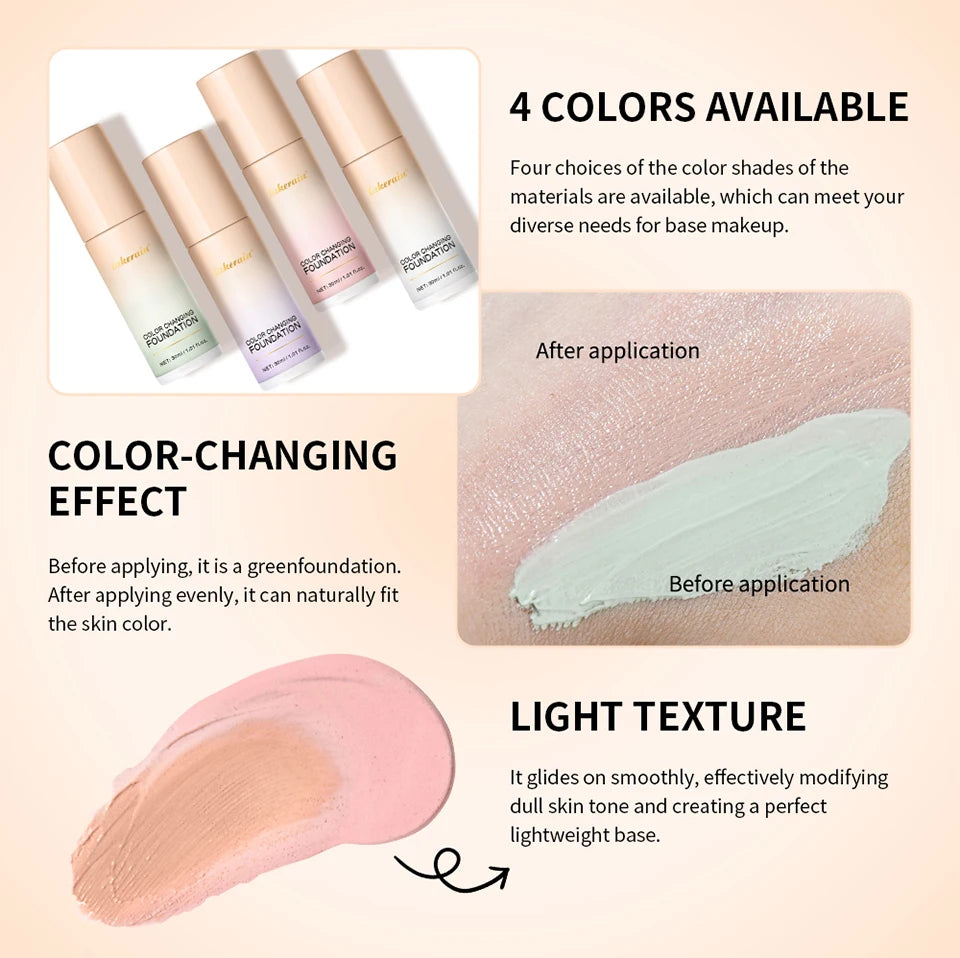 Color Changing Foundation 4 In 1 Moisturizer Longwearing Waterproof Concealer Even Skin Toning Sunscreen Spf 30 Whitening Makeup