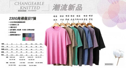 Men's Fashion 100% Cotton Retro Washed Pattern T-Shirt Street - Summer Casual Loose Fit Graphic Tee Round Neck Short Sleeve