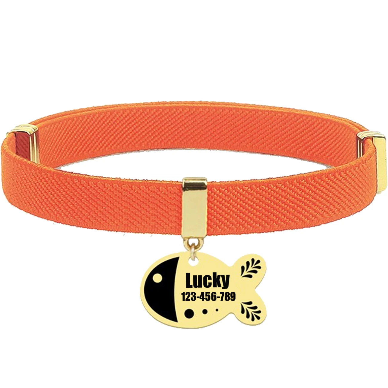 Free Customized Cat Collar Cute Fish Metal Necklace Pet ID Name Tag Personalized GPS Tracker Kitten Dog Breakaway Elastic Collar