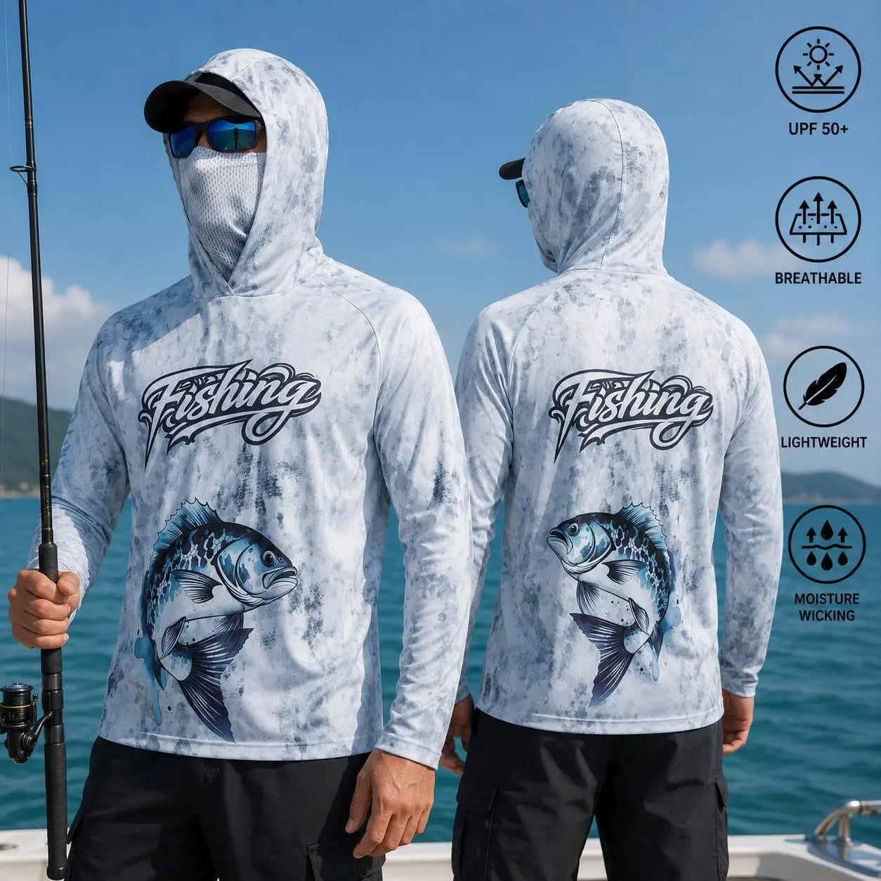 Fishing Shirt Hooded Men Fishing Clothes Long Sleeve Outdoor Summer Mask Hoody Tops Sun Protection Performance Jersey