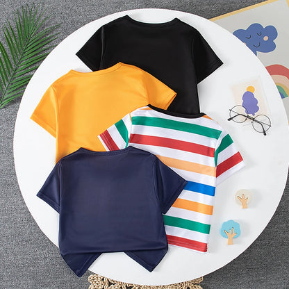 4-piece Children's Spring And Summer New Item 4Y-12Y Multi Size Brother Outfit Short Sleeved Fashionable Mixed Color Boy's T-shi