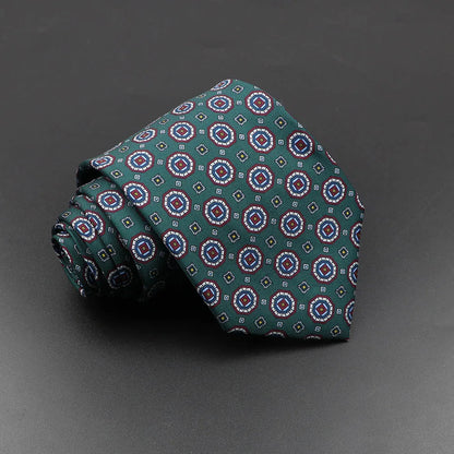 Mens Silk Tie - 75cm Soft Novelty Necktie in Blue Green Orange Floral Pattern