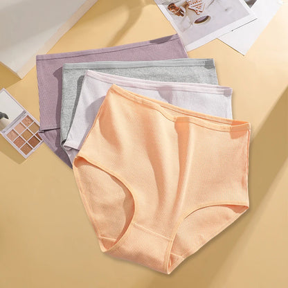 FINETOO 4 Pieces High Waist Women's Unicolor Seamless Panties Oversized Women's Underwears Solid Color S-XXL Cotton Pantys