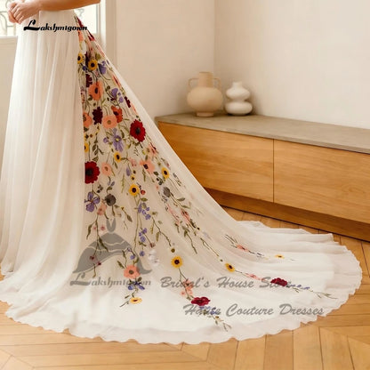 Lakshmigown Sexy Bohemian Bridal Gown A Line Chiffon Wedding Dress Floral Embroidery Lace Beach Bride Dresses 2026 New Arrival