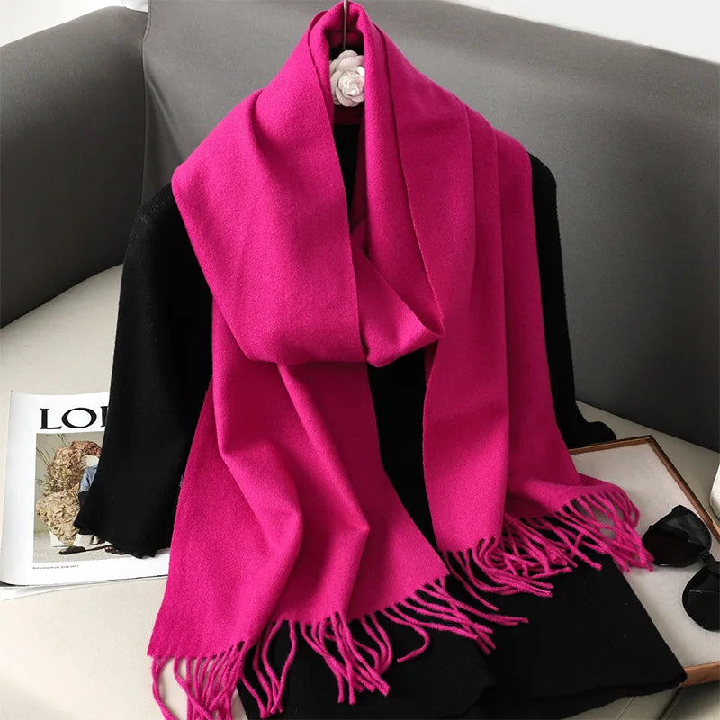 62-Color Cashmere Winter Scarf - Warm Thicken Pashmina Shawl with Tassels