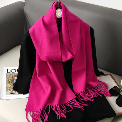 62-Color Cashmere Winter Scarf - Warm Thicken Pashmina Shawl with Tassels