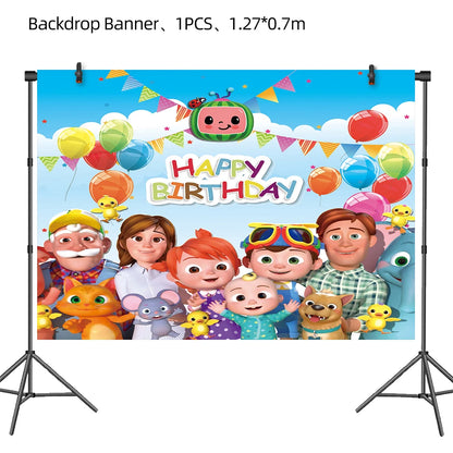 Cartoon JJ Melon Birthday Party Set - Disposable Tableware Decorations Balloons Cake Topper