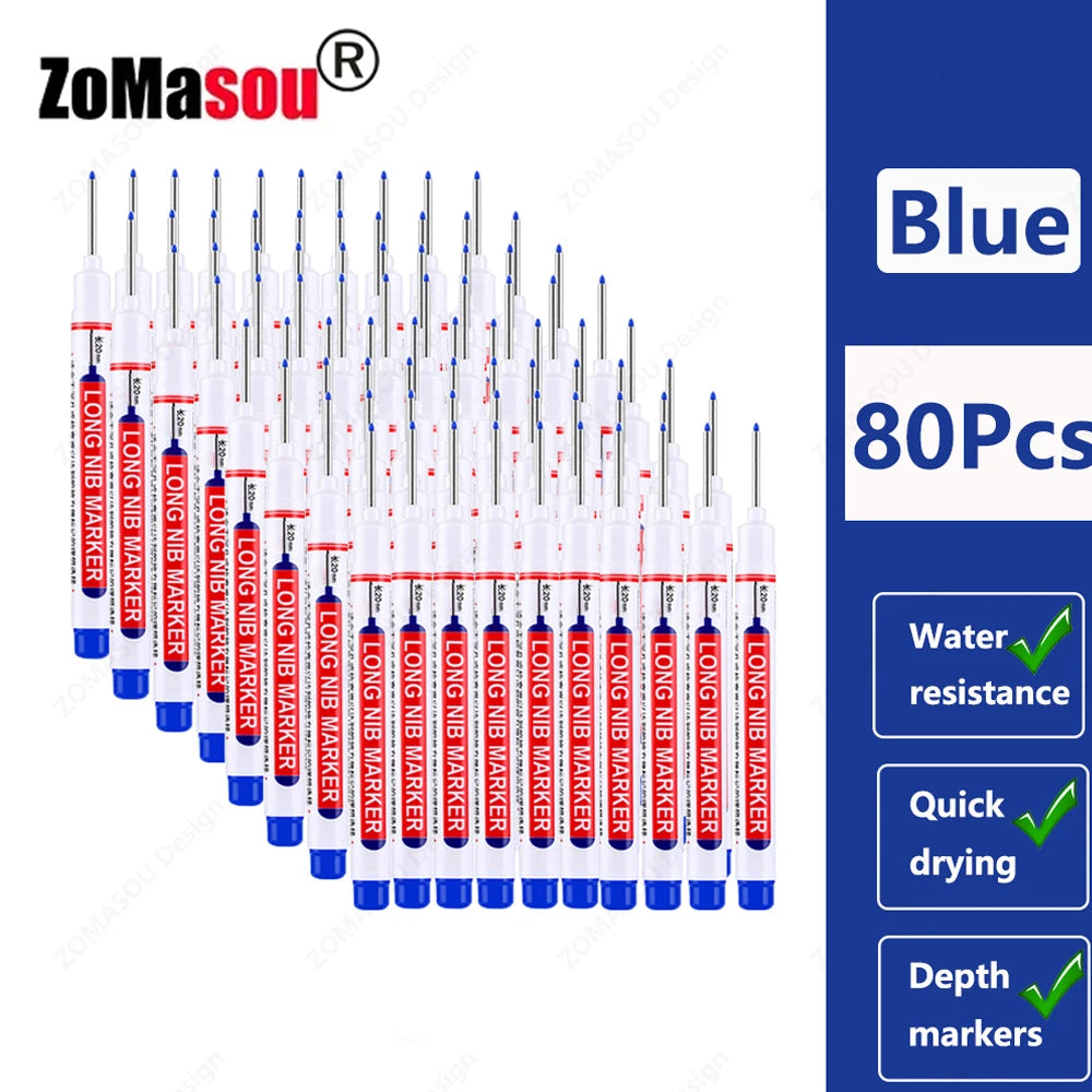 Waterproof Long Head Marker Pen for Deep Holes - 2cm 1-100 Pcs RedBlackBlueGreen Ink - Ideal for Metal  Woodworking
