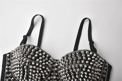 Silver Rivets Rave Rock Straps Push Up Bra For Women Hot And Sexy Bralette Top y2k Steampunk Brassiere Pole Dance Nightclub Wear