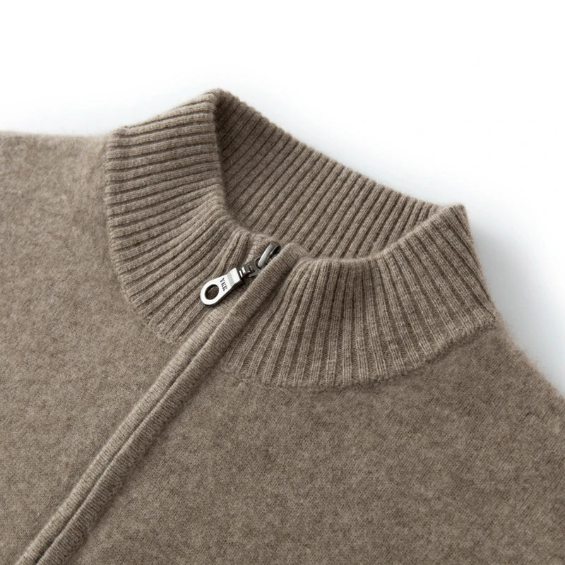 CHICUU Men's 100% Cashmere Sweater Zipper Pullover Mock Neck Long Sleeve Basic Cashmere Knitwear Autumn Winter Clothing Tops