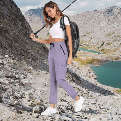 Hiking Pants for Women UPF 50+ Cargo Quick Dry Water Resistant Elastic Waist Zip Pockets Travel Work Lightweight Running