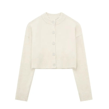 HH Women Cropped Knit Cardigan Sweater Single Breasted Long Sleeve O Neck Coat Elegant Solid Outerwear Female Chic Top
