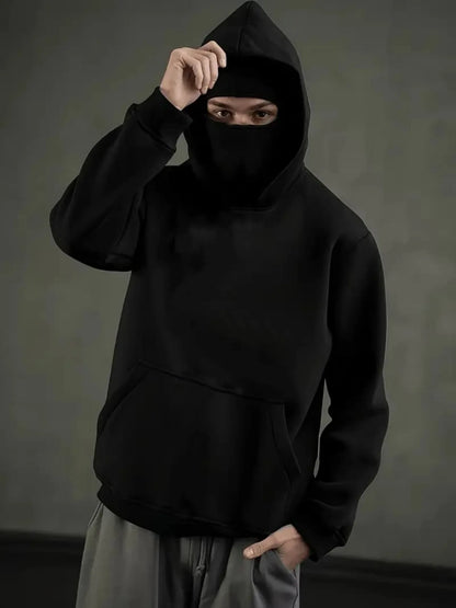 Balaclava Men Zip Hoodie Winter Warm Casual Sweatshirt Y2K with Hooded Face Mask Zipper Design Sports Jacket Outdoor Activities