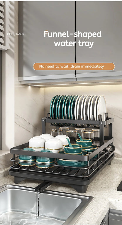 Adjustable Stainless Steel Dish Drying Rack with Drainboard - Over Sink Plate Organizer - ZOOMNSTORE