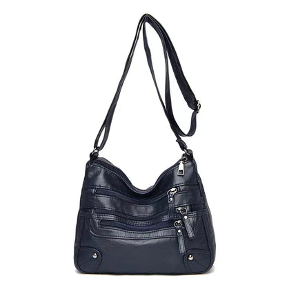 Soft Leather Shoulder Bag - Women's Crossbody Double Layered Large Capacity Tote