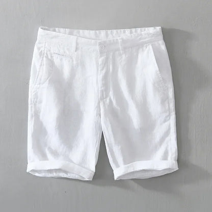 L8216 Mid Waist Linen Beach Shorts Summer Men Simple Business Casual Straight Pockets Solid Color Zipper Work Knee Length Pants