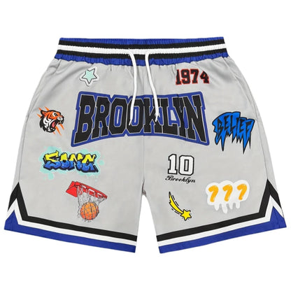 Summer Brookyln Y2K Graphic Print Basketball Shorts Men's Casual Quick-dry Beach Shorts Comfy Relaxed-Fit Flexible Moto Shorts