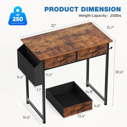 Modern Office Desk – Computer Desk with Storage Drawers, Metal Frame & Adjustable Feet