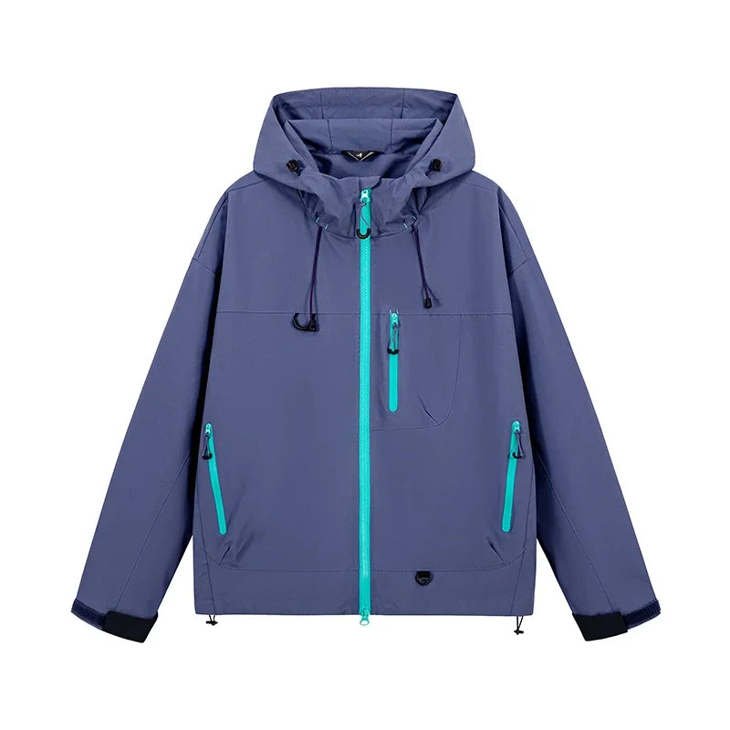 Unisex Couple Style Hooded Outdoor Jacket, Windproof Water Resistant Hiking Coat, Sports Outerwear for Cycling Fishing