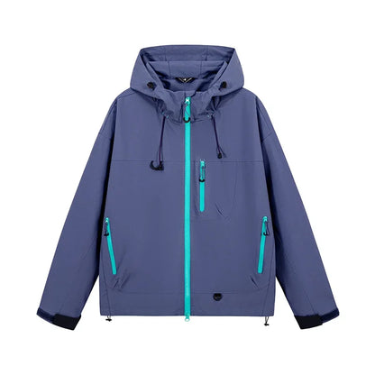 Unisex Couple Style Hooded Outdoor Jacket, Windproof Water Resistant Hiking Coat, Sports Outerwear for Cycling Fishing