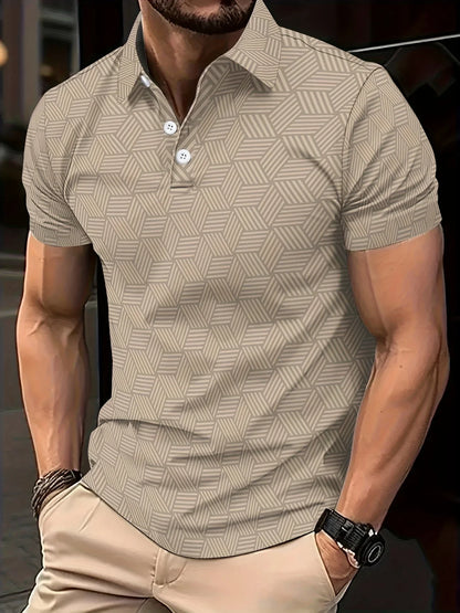 Men's Summer Polo Shirt - Black White Polka Dot Short Sleeve Casual Collar