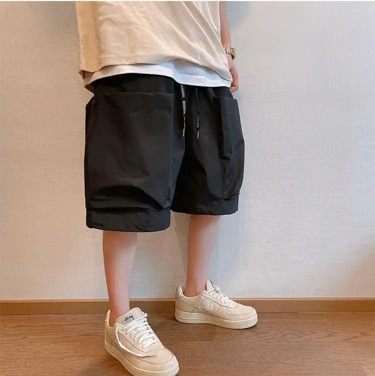 Men Cargo Shorts - Casual Streetwear Big Pocket Design Drawstring Waist Baggy Beach Shorts