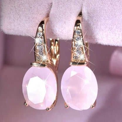 Pink Crystal Stone Hoop Earrings – Bridal Dangle Earrings